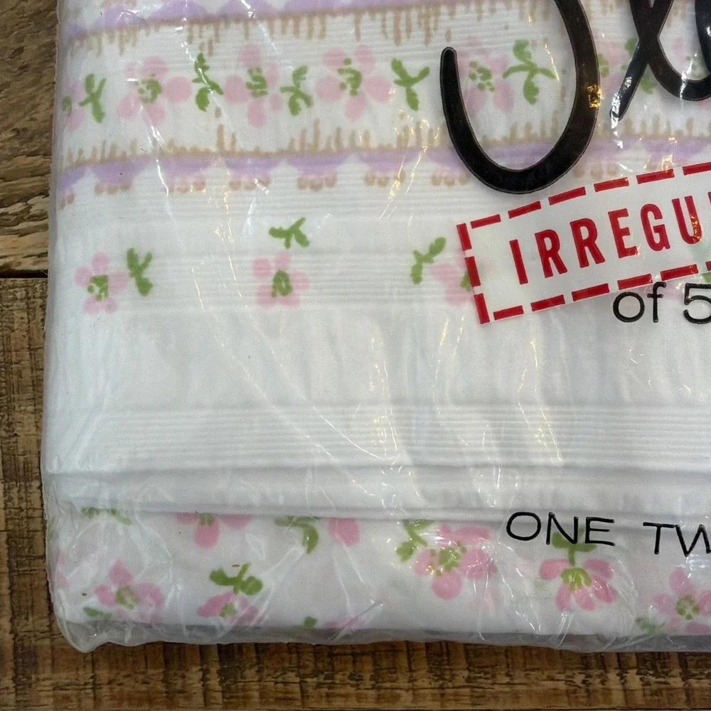 VTG Pink Floral Sleepwell Twin NOS Fitted & Flat Sheet Set USA No Iron Percale